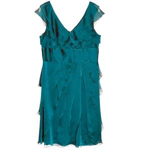 Adrianna Papell Occasions Cascading Tiered Ruffle Chiffon Dress Teal 12